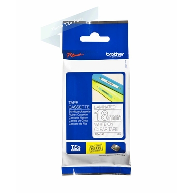 Consommables informatique cassette à ruban pour étiqueteuse BROTHER TZe-145 Blanc sur Transparent 18 mm infinytech Réunion 01