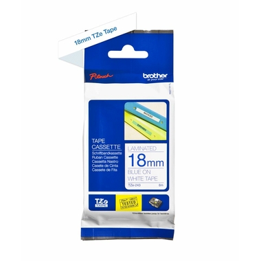 Consommables informatique cassette à ruban pour étiqueteuse BROTHER TZe-243 Bleu sur Blanc 18 mm infinytech Réunion 01