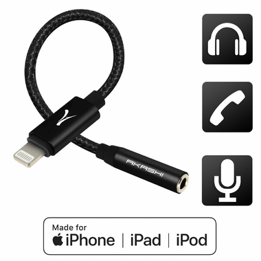 Accessoires Apple adaptateur audio AKASHI MFI Lightning Noir infinytech Réunion 01