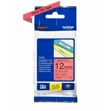 Consommables informatique cassette à ruban BROTHER TZe-431 Noir sur rouge 12 mm de large infinytech Réunion 01