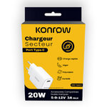 Accessoires téléphonie chargeur secteur KONROW KC20CW USB Type-C Charge rapide 20W Blanc infinytech Réunion 02