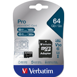 Matériels informatique carte micro SDXC VERBATIM 47042 Pro U3 64Go V30 4K infinytech Réunion 01