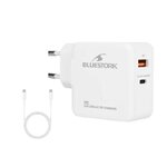 BLUESTORK Chargeur Smart 65W USB-C et USB-A avec câble USB-C Blanc infinytech Réunion 01