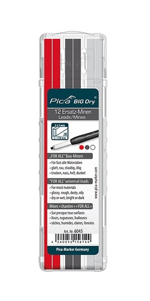 Recharge de 12 Mines BIG DRY FOR ALL GRAPHITES | BLANC | ROUGE | PICA MARKER | Réf : 6045