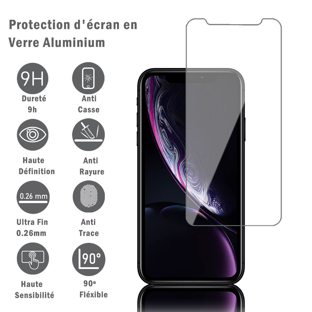 Apple iPhone XR (2018) 6.1 A1984: 1 Film Protection d'écran en verre  d'aluminium super résistant 9H, définition HD, anti-rayures,  anti-empreintes