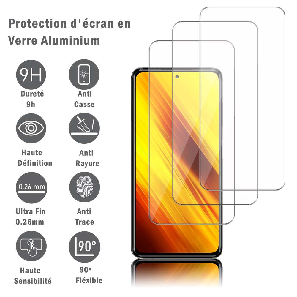 Xiaomi Poco X3 NFC/ Poco X3 6.67 M2007J20CG M2007J20CT MZB07Z0IN MZB07Z1IN  MZB07Z2IN MZB07Z3IN MZB07Z4IN MZB9965IN M2007J20CI: 3 Films Protection d' écran en verre d'aluminium super résistant 9H, définition HD, anti-rayures,  anti-empreintes digita