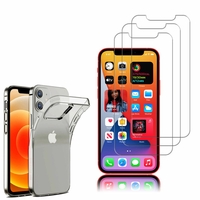 Apple iPhone 12 mini 5.4": Etui Housse Pochette Accessoires Coque gel UltraSlim - TRANSPARENT + 3 Films de protection d'écran Verre Trempé
