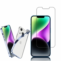 Apple iPhone 14 6.1": Coque silicone souple mat translucide avec cadre carré de luxe - BLEU + 1 Film de protection d'écran Verre Trempé
