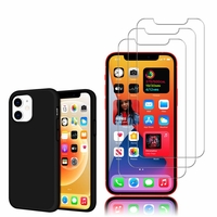 Apple iPhone 12 6.1": Coque TPU silicone mat souple ultra-fine dos couverture - NOIR + 3 Films de protection d'écran Verre Trempé