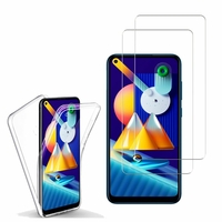 Samsung Galaxy M11 6.4": Coque Housse Silicone Gel TRANSPARENTE ultra mince 360° protection intégrale Avant et Arrière - TRANSPARENT + 2 Films de protection d'écran Verre Trempé