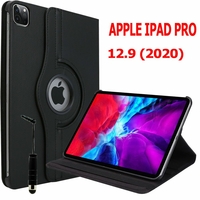 Apple iPad Pro 12.9 (2020)/ iPad Pro 12.9-inch (4th generation) [Les Dimensions EXACTES du Tablette: 280.6 x 214.9 x 5.9 mm]: Etui Cuir PU Support Rotatif 360° + mini Stylet - NOIR