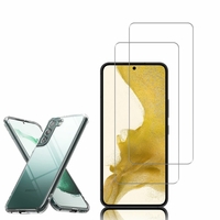Samsung Galaxy S22 5G 6.1": Etui Housse Pochette Accessoires Coque gel UltraSlim - TRANSPARENT + 2 Films de protection d'écran Verre Trempé