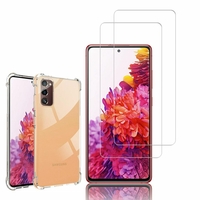 Samsung Galaxy S20 FE 2022 6.5": Coque Silicone TPU Souple anti-choc ultra résistant avec Coins Renforcés - TRANSPARENT + 2 Films de protection d'écran Verre Trempé