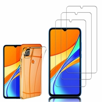 Xiaomi Redmi 9C/ 9C NFC/ Redmi 9 (India) 6.53": Etui Housse Pochette Accessoires Coque gel UltraSlim - TRANSPARENT + 3 Films de protection d'écran Verre Trempé
