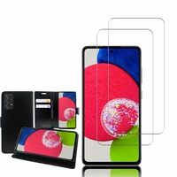 Samsung Galaxy A52S 5G 6.5": Etui Coque Housse Pochette Accessoires portefeuille support video cuir PU - NOIR + 2 Films de protection d'écran Verre Trempé