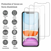 Apple iPhone 11 6.1" A2221 A2111 A2223 (non compatible iPhone 11 Pro 5.8"/ iPhone 11 Pro Max 6.5"): 3 Films Protection d'écran en verre d'aluminium super résistant 9H, définition HD, anti-rayures, anti-empreintes digitales