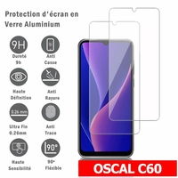OSCAL C60 6.53": 2 Films Protection d'écran en verre d'aluminium super résistant 9H, définition HD, anti-rayures, anti-empreintes digitales