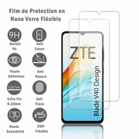 ZTE Blade V40 Design 6.6" 8046: 2 Films Protection d'écran en Verre Nano Fléxible, Dureté 9H Inrayable Incassable Invisible Ultra Résistant