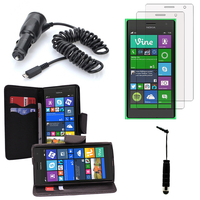 Nokia Lumia 735/ 730 Dual Sim: Lot Coque Etui Housse Pochette Accessoires portefeuille Livre rabat support video cuir PU effet tissu + 2 films d'écran + 1 mini stylet + 1 chargeur voiture - NOIR