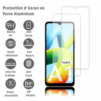 Xiaomi Redmi A1/ A1+/ A1 Plus 6.52" 220733SI (non compatible avec Xiaomi Mi A1 5.5"): 2 Films Protection d'écran en verre d'aluminium super résistant 9H, définition HD, anti-rayures, anti-empreintes digitales