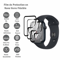 Apple Watch Series 7 Aluminum/ Series 8 Aluminum 45mm 1.9" A2478 A2477 A2474 A2775 A2774 A2858 A2771 [Les Dimensions EXACTES du Smartwatch: 45 x 38 x 10.7 mm]: 3 Films Protection d'écran en Verre Nano Fléxible, Dureté 9H Inrayable Incassable Invisible