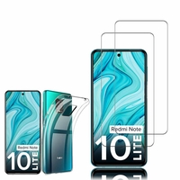 Xiaomi Redmi Note 10 Lite 6.67": Etui Housse Pochette Accessoires Coque gel UltraSlim - TRANSPARENT + 2 Films de protection d'écran Verre Trempé
