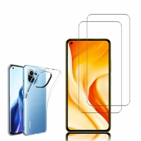 Xiaomi Mi 11 Lite/ Mi 11 Lite 5G 6.55": Etui Housse Pochette Accessoires Coque gel UltraSlim - TRANSPARENT + 2 Films de protection d'écran Verre Trempé