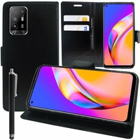 Oppo A94 5G 6.43" (non compatible Oppo A94 5G) [Les Dimensions EXACTES du telephone: 160.1 x 73.2 x 7.8 mm]: Etui portefeuille Support Video cuir PU + Stylet - NOIR