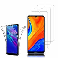 Huawei Y6S (2019)/ Honor 8A 2020/ 8A Prime 6.09": Coque Housse Silicone Gel TRANSPARENTE ultra mince 360° protection intégrale Avant et Arrière - TRANSPARENT + 3 Films de protection d'écran Verre Trempé