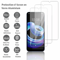 HTC Wildfire E3 Lite 6.52": 3 Films Protection d'écran en verre d'aluminium super résistant 9H, définition HD, anti-rayures, anti-empreintes digitales