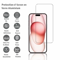 Apple iPhone 15 6.1" A3090 A2846 A3089 A3092: 1 Film Protection d'écran en verre d'aluminium super résistant 9H, définition HD, anti-rayures, anti-empreintes digitales