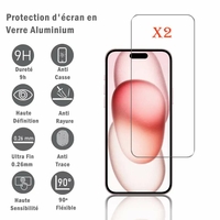 Apple iPhone 15 Pro Max A2849 A3105 A3106 A3108: 2 Films Protection d'écran en verre d'aluminium super résistant 9H, définition HD, anti-rayures, anti-empreintes digitales