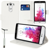 LG G3 S/ G3 Beat/ G3 Vigor/ LG D722/ G3 S Dual/ G3 Beat Dual (LG G3 Mini): Accessoire Etui portefeuille Livre Housse Coque Pochette support vidéo cuir PU + mini Stylet - BLANC