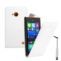 Nokia Lumia 735/ 730 Dual Sim: Accessoire Etui Housse Coque Pochette simili cuir + mini Stylet - BLANC