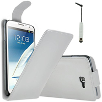Samsung Galaxy Note 2 N7100/ N7105: Accessoire Etui Housse Coque Pochette simili cuir + mini Stylet - BLANC