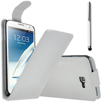 Samsung Galaxy Note 2 N7100/ N7105: Accessoire Etui Housse Coque Pochette simili cuir + Stylet - BLANC