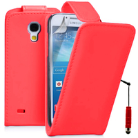 Samsung Galaxy S4 mini i9190/ S4 mini plus I9195I/ i9192/ i9195/ i9197: Accessoire Etui Housse Coque Pochette simili cuir + mini Stylet - ROUGE