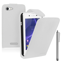 Sony Xperia E3/ E3 Dual D2212 D2203 D2243 D2206 D2202: Accessoire Etui Housse Coque Pochette simili cuir + Stylet - BLANC