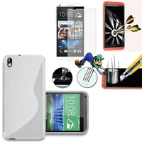 HTC Desire 816/ 816G Dual Sim: Coque Etui Housse Pochette Accessoires Silicone Gel motif S-Line + 1 Film de protection d'écran Verre Trempé - BLANC