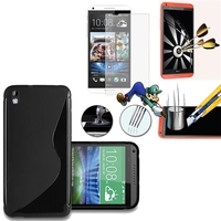 HTC Desire 816/ 816G Dual Sim: Coque Etui Housse Pochette Accessoires Silicone Gel motif S-Line + 1 Film de protection d'écran Verre Trempé - NOIR