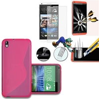 HTC Desire 816/ 816G Dual Sim: Coque Etui Housse Pochette Accessoires Silicone Gel motif S-Line + 1 Film de protection d'écran Verre Trempé - ROSE