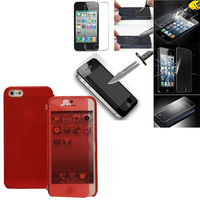 Apple iPhone 5/ 5S/ SE: Coque Etui Housse Pochette silicone gel Portfeuille Livre rabat + 1 Film de protection d'écran Verre Trempé - ROUGE