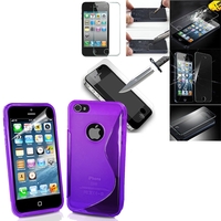 Apple iPhone 5/ 5S/ SE: Coque Etui Housse Pochette Accessoires Silicone Gel motif S-Line + 1 Film de protection d'écran Verre Trempé - VIOLET