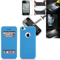 Apple iPhone 5/ 5S/ SE: Coque Etui Housse Pochette Plastique View Case + 1 Film de protection d'écran Verre Trempé - BLEU
