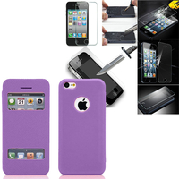 Apple iPhone 5/ 5S/ SE: Coque Etui Housse Pochette Plastique View Case + 1 Film de protection d'écran Verre Trempé - VIOLET