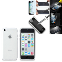 Apple iPhone 5C: Etui Housse Pochette Accessoires Coque gel UltraSlim + 1 Film de protection d'écran Verre Trempé - TRANSPARENT