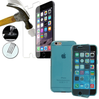 Apple iPhone 6/ 6s: Coque Etui Housse Pochette silicone gel Portfeuille Livre rabat + 1 Film de protection d'écran Verre Trempé - BLEU