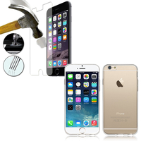 Apple iPhone 6/ 6s: Etui Housse Pochette Accessoires Coque gel UltraSlim + 1 Film de protection d'écran Verre Trempé - TRANSPARENT