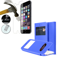 Apple iPhone 6/ 6s: Coque Etui Housse Pochette Plastique View Case + 1 Film de protection d'écran Verre Trempé - BLEU
