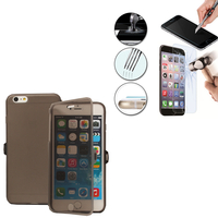 Apple iPhone 6 Plus/ 6s Plus: Coque Etui Housse Pochette silicone gel Portfeuille Livre rabat + 1 Film de protection d'écran Verre Trempé - GRIS
